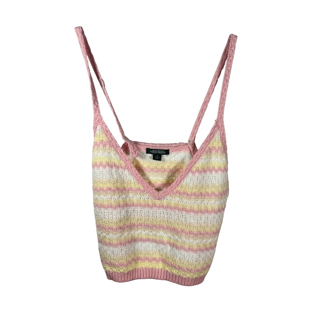 Wild Fable Striped Knit Cropped Tank Top‎ Pink Yellow White Size Medium